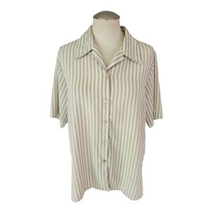 VTG Yves St. Clair Striped Button-Up Blouse Sz 14 Made in Korea 100% Polyester